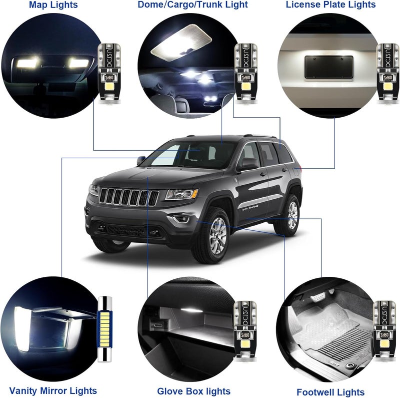 EASY EAGLE LED Interior Car Lights for Grand-Cherokee-2011-2020: 15 Piece Kit White LED Light Bulbs - Super Bright 6000K + Install Tool - Image 3